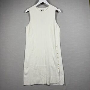 Lita Ciara Dress Womens Large White Casual Buttons Ribbed Quite Luxury Chic